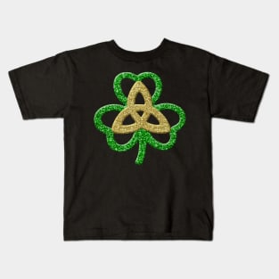 Green Gold Faux Glitter Shamrock And Trinity Knot Kids T-Shirt